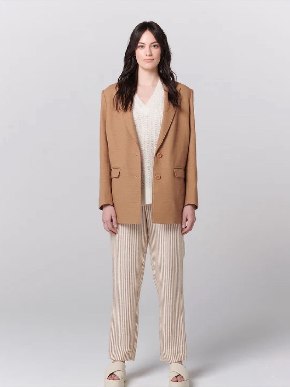 Ellie Tan Blazer with Cream Knit Top Size 4